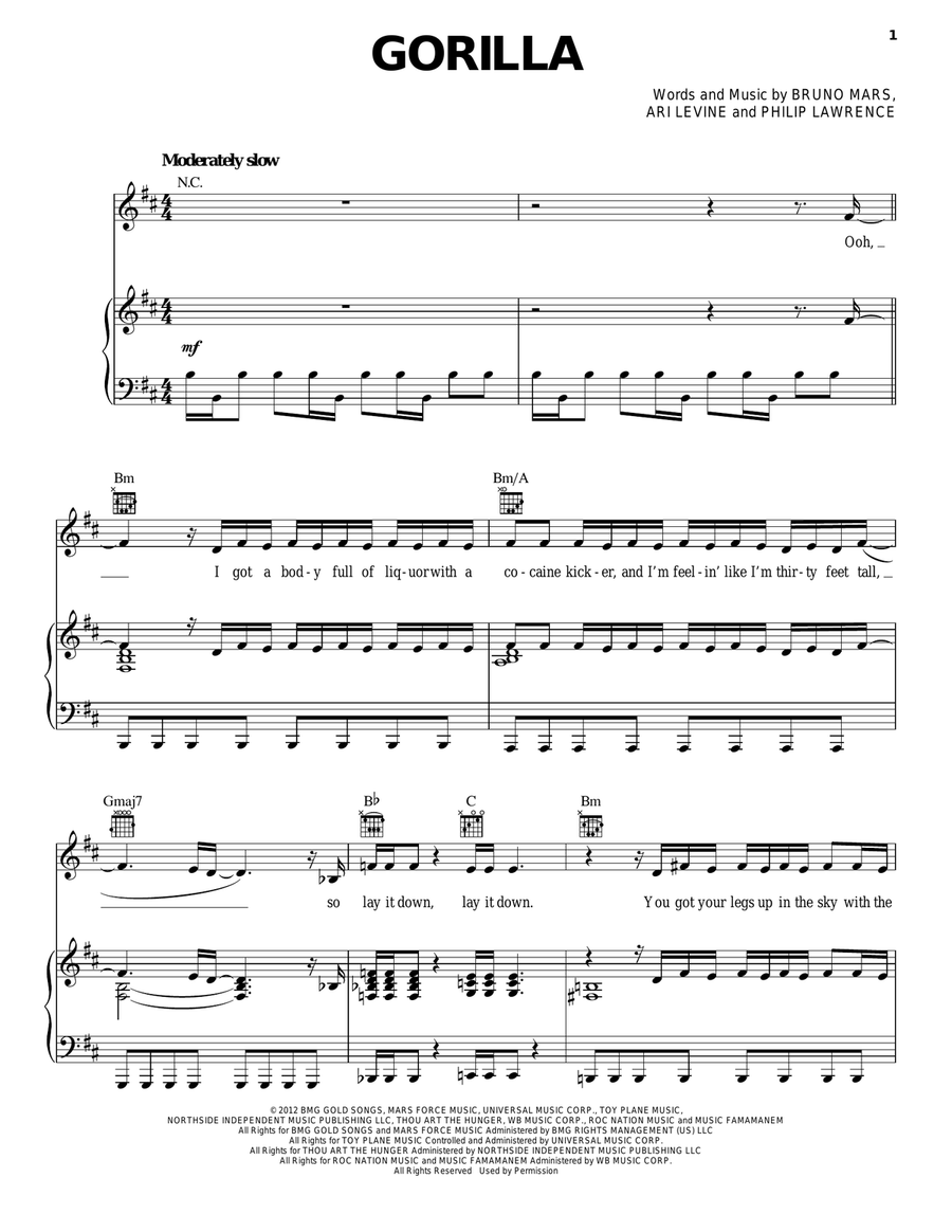 Gorilla Piano, Vocal, Guitar scores gallery preview page 1