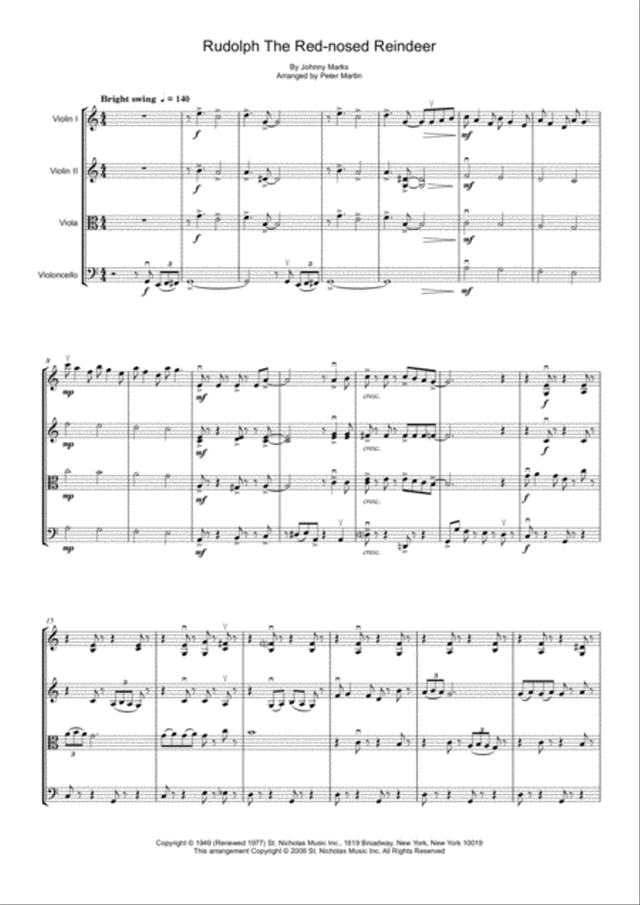 Rudolph The Red-nosed Reindeer String Quartet scores gallery preview page 5