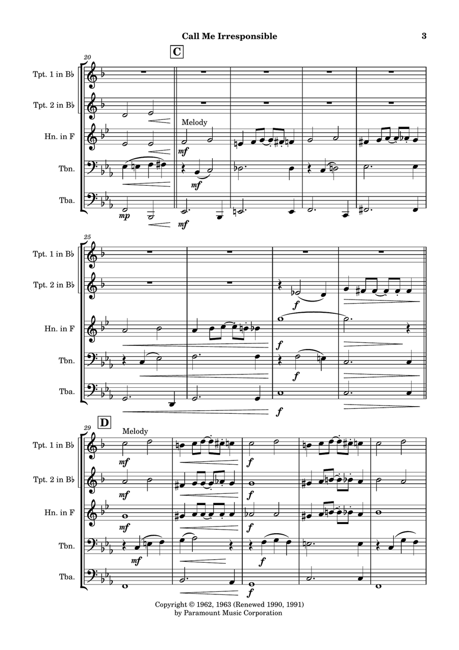 Call Me Irresponsible Brass Quintet scores gallery preview page 3