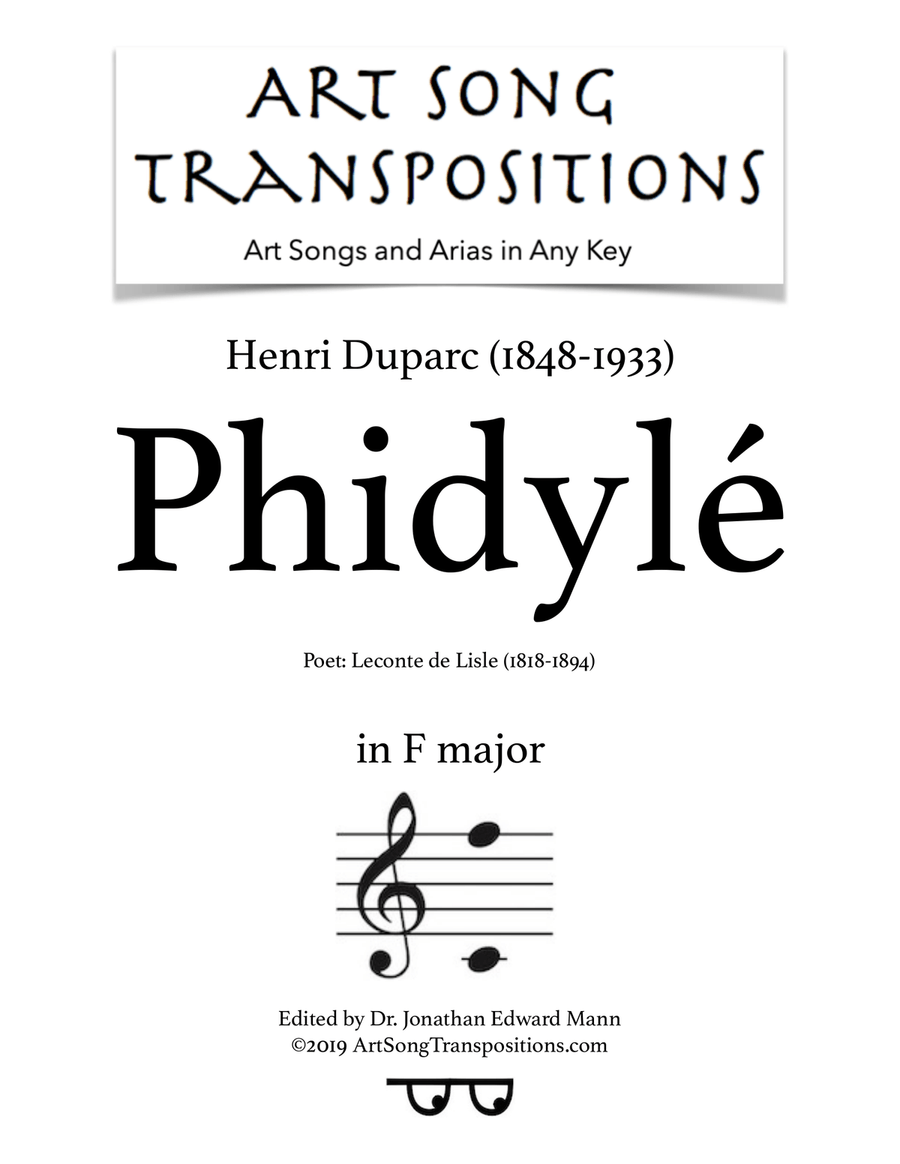 DUPARC: Phidylé (transposed to F major) Piano, Vocal scores gallery preview page 1