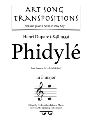 Book cover for DUPARC: Phidylé (transposed to F major)