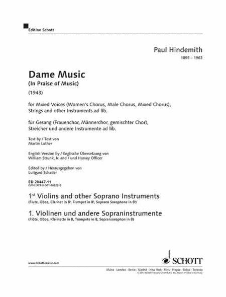 Dame Music (in Praise Of Music) Separate Part (violin 1 And Other Soprano Instruments)