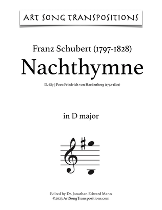 Book cover for SCHUBERT: Nachthymne, D. 687 (transposed to D major)
