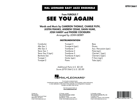 See You Again (from Furious 7) (arr. John Berry) - Conductor Score (Full Score)