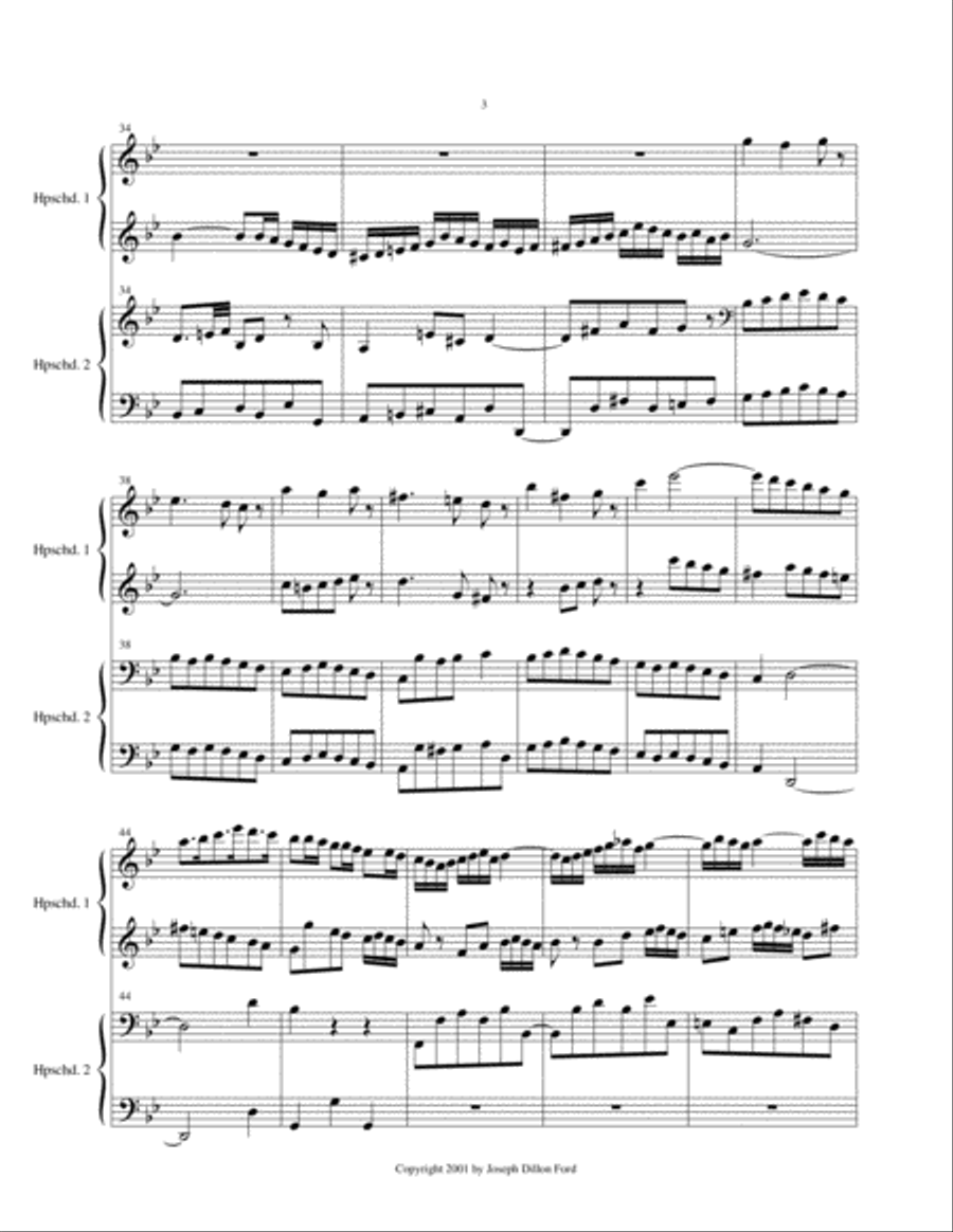Fuga a quattro voci (4 part fugue) for harpsichord (4 hands and 2 manuals) 4-Part scores gallery preview page 3