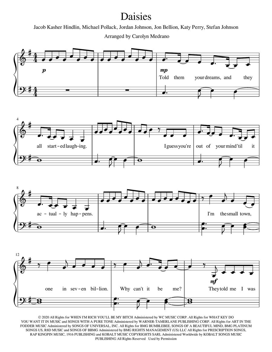 Daisies Piano Solo scores gallery preview page 1
