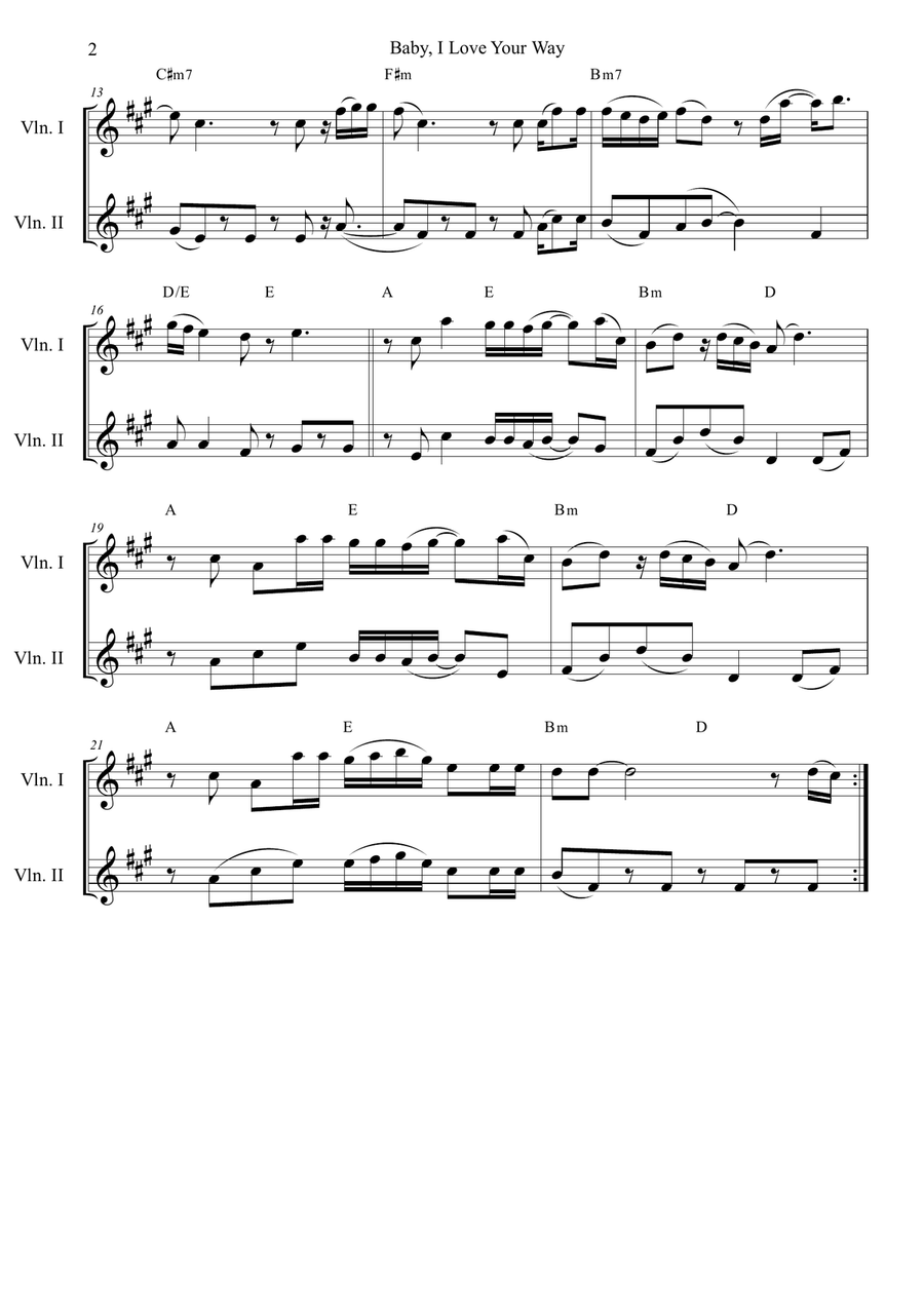 Baby, I Love Your Way Baby, I Love Your Way String Duet scores gallery preview page 2