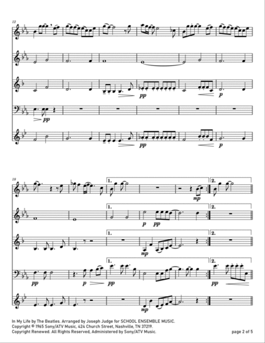 In My Life Woodwind Quartet scores gallery preview page 2