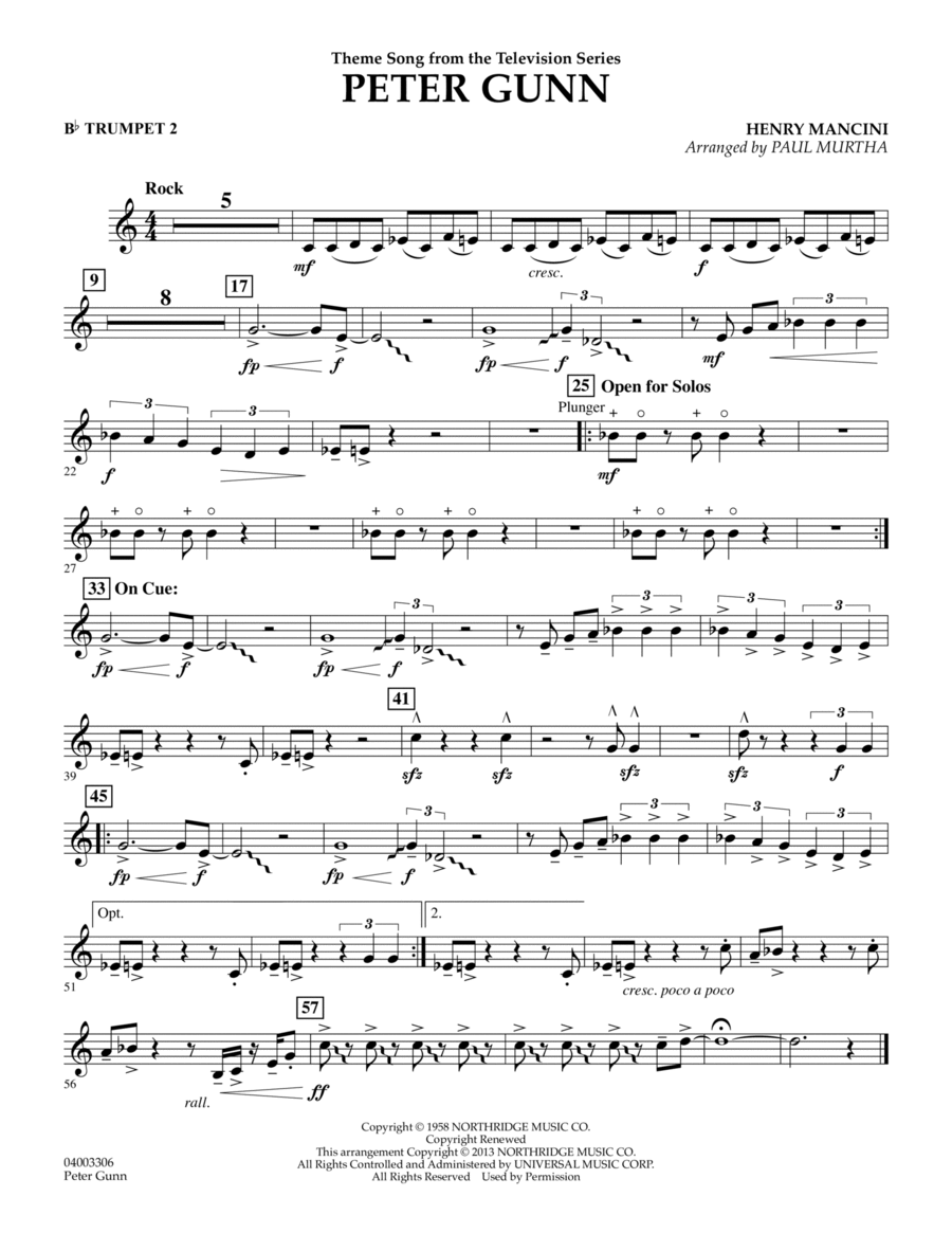 Peter Gunn - Bb Trumpet 2 Concert Band scores gallery preview page 1