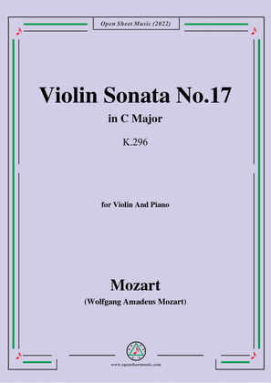 Book cover for Mozart-Violin Sonata No.17,in C Major,K.296,for Violin&Piano