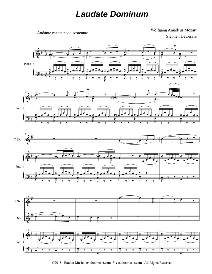 Laudate Dominum (Duet for Soprano & Tenor Saxophone - Piano Accompaniment) Woodwind Duet scores gallery preview page 2