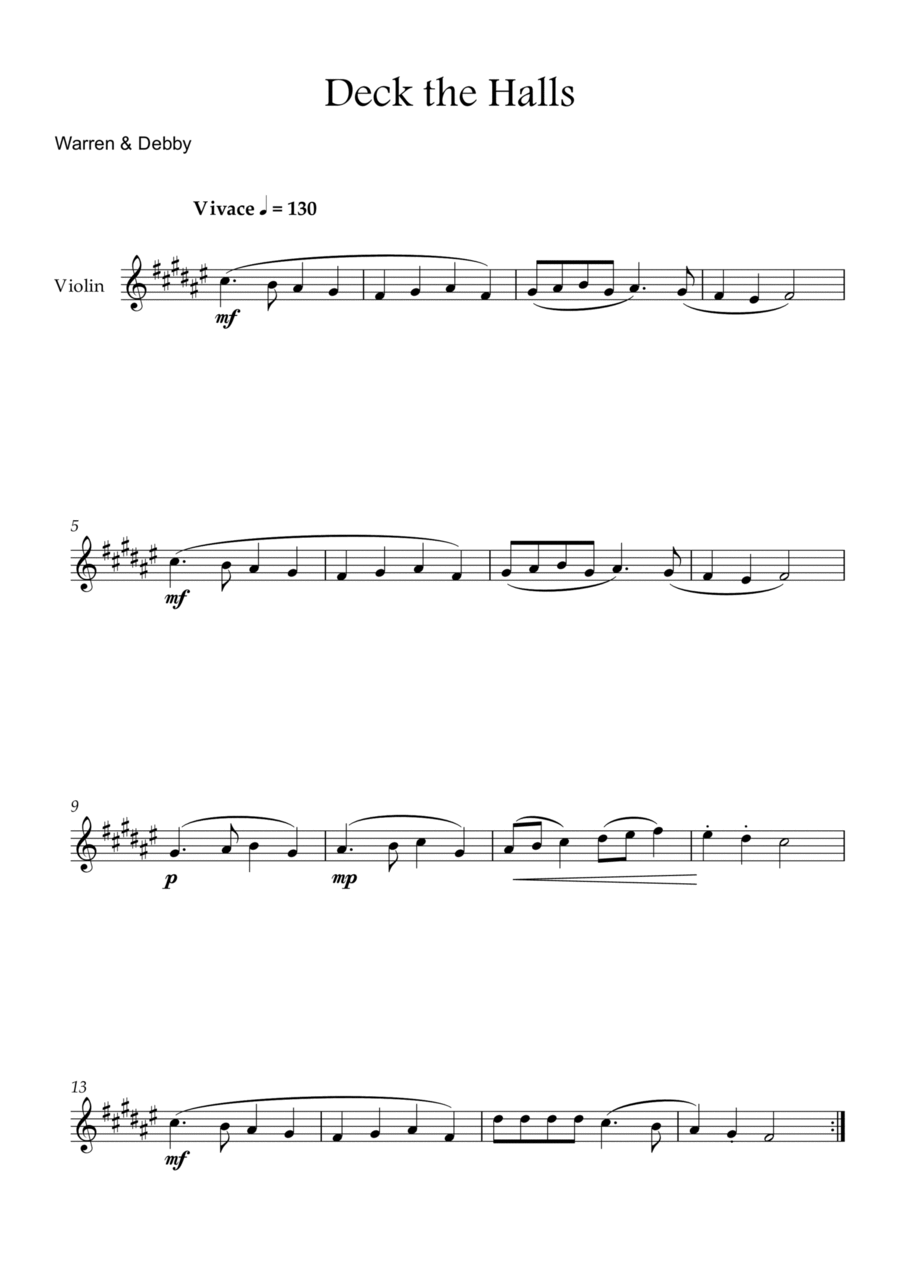 Deck the Halls Deck the Halls Violin Solo scores gallery preview page 1