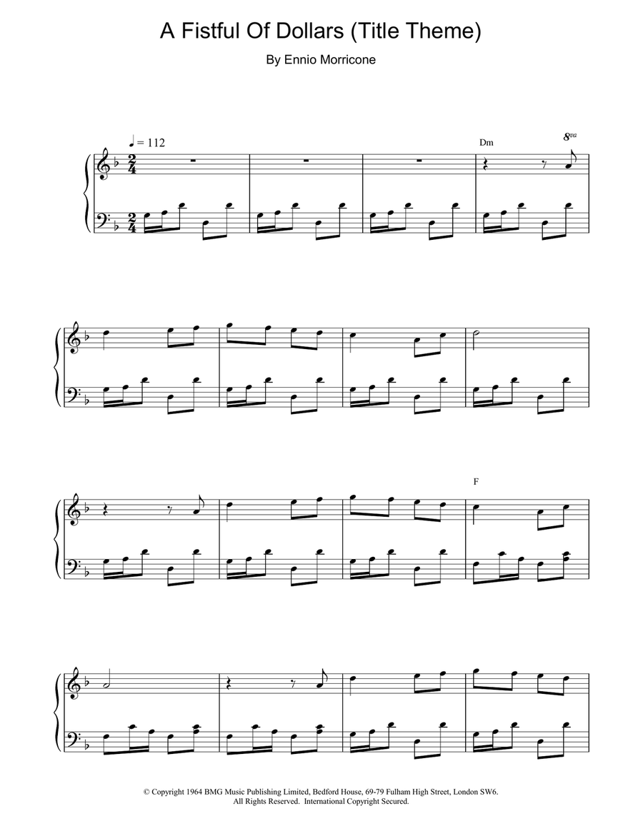 A Fistful of Dollars (Title Theme) Piano Solo scores gallery preview page 1