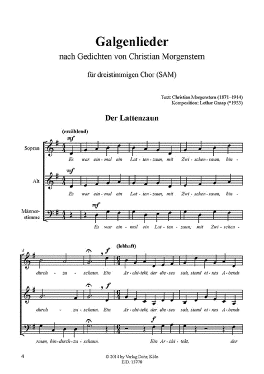 Galgenlieder für dreistimmigen gemischten Chor a cappella (nach Gedichten von Christian Morgenstern)
