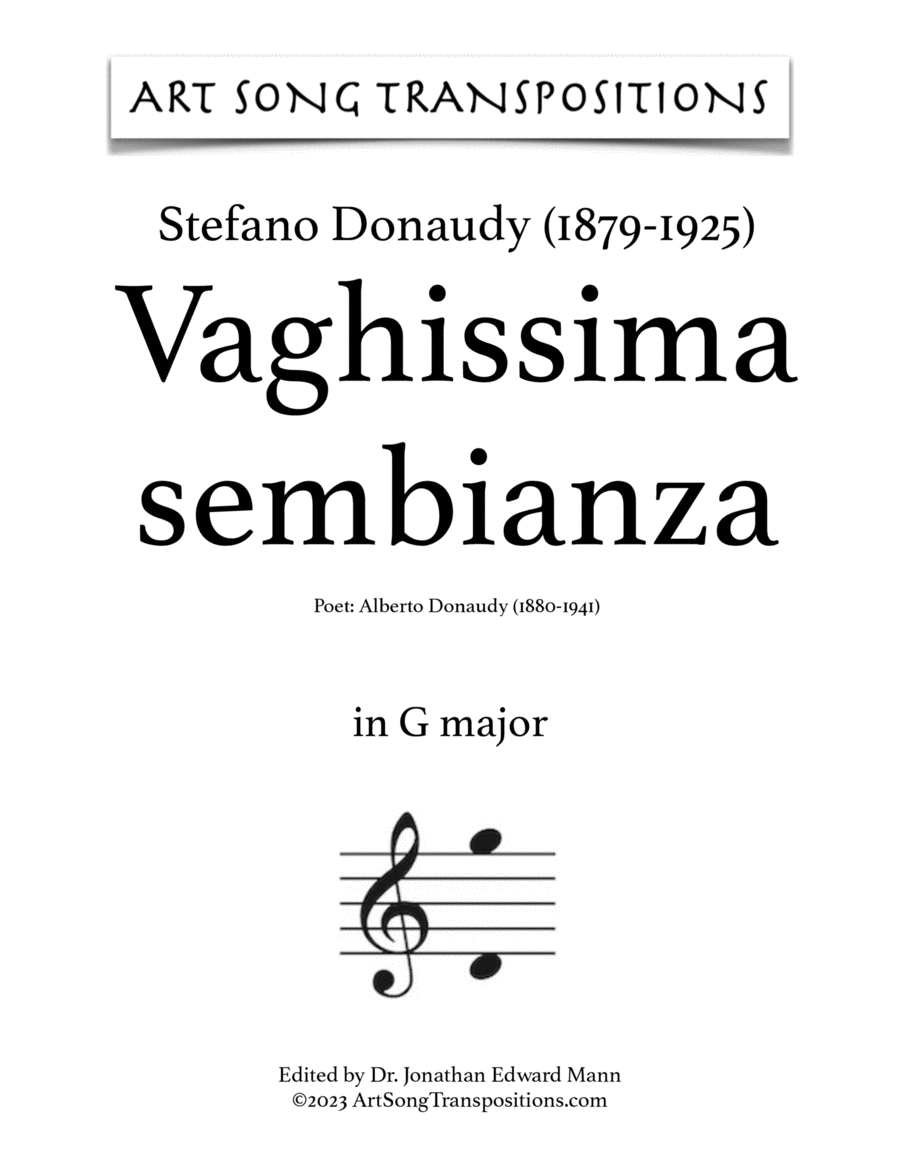 DONAUDY: Vaghissima sembianza (transposed to G major, G-flat major, and F major)