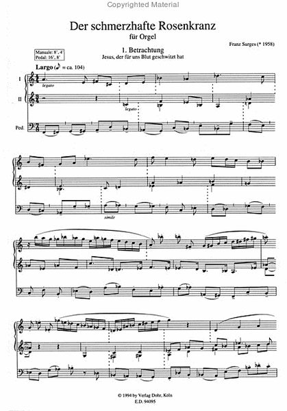 Der schmerzhafte Rosenkranz (1991) -Fünf Betrachtungen für Orgel-
