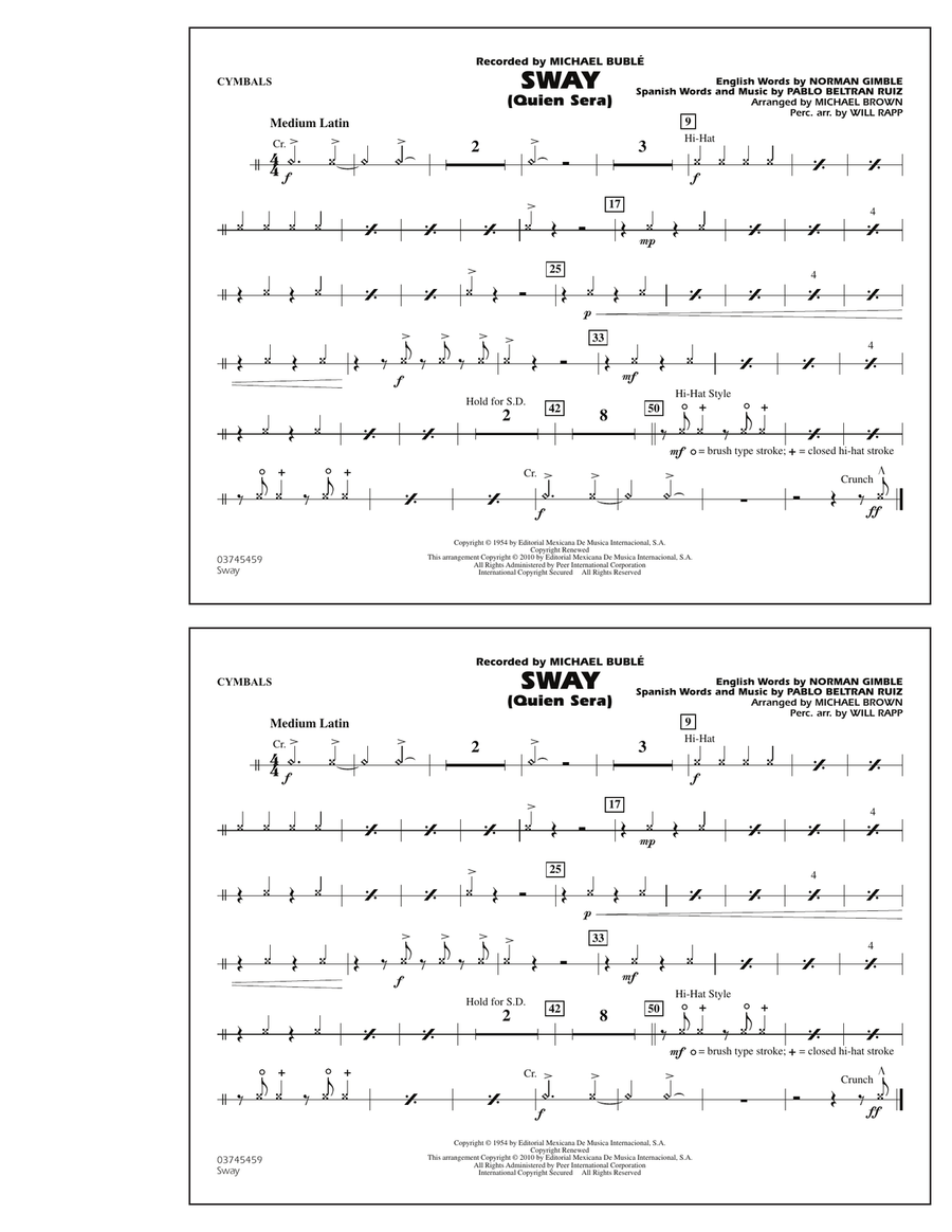 Sway (Quien Sera) - Cymbals Marching Band scores gallery preview page 1