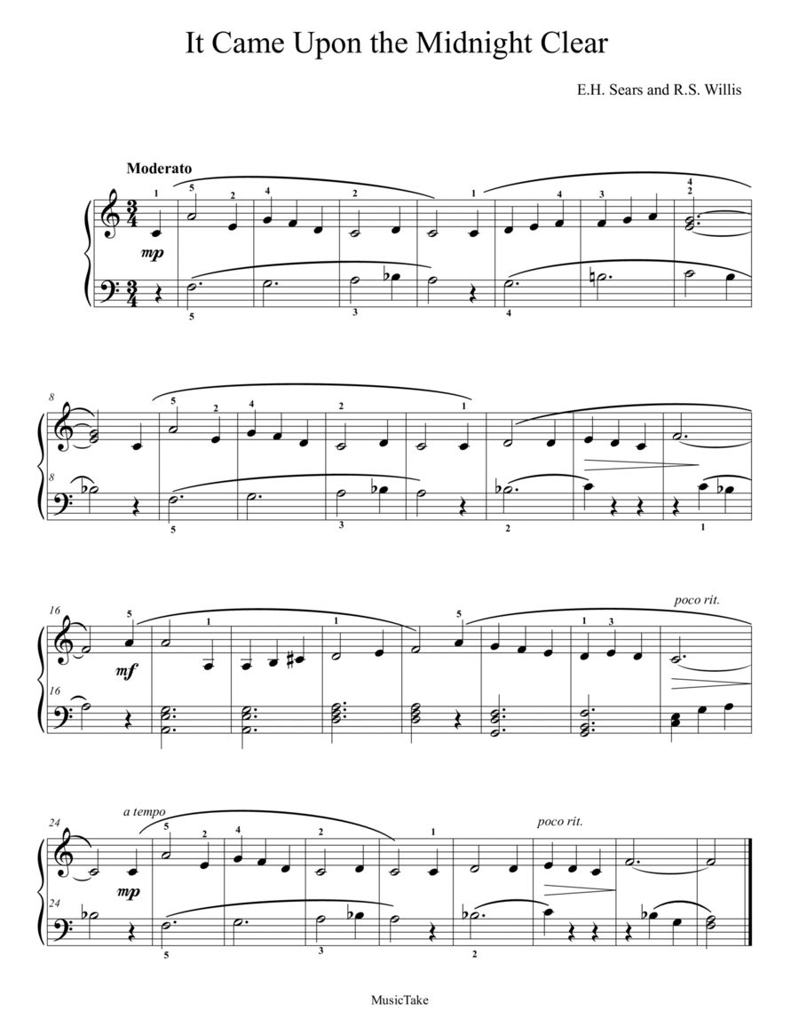 It Came Upon the Midnight Clear Easy Piano scores gallery preview page 1