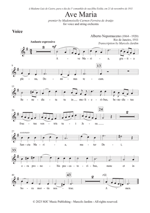Ave Maria, in E minor, for voice and string orchestra - Parts only