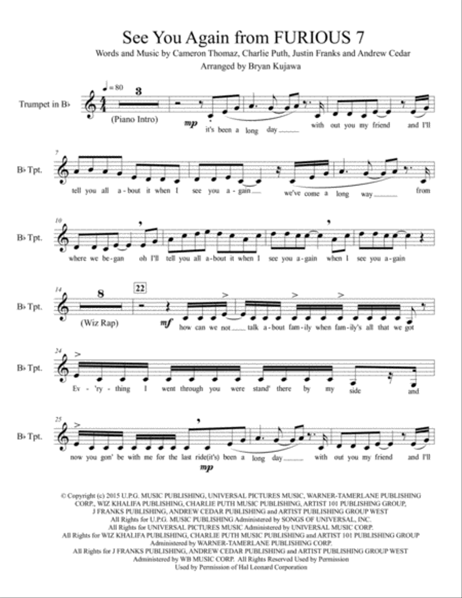 See You Again from FURIOUS 7 Trumpet Solo scores gallery preview page 2