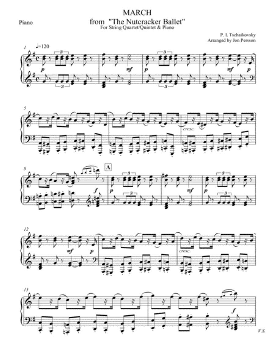 Nutcracker Ballet - March for Strings and Piano - Set of 6 Parts Piano Quintet scores gallery preview page 1
