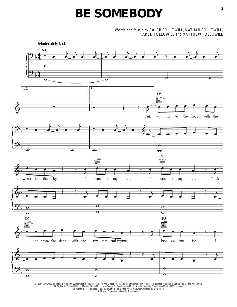 Be Somebody Piano, Vocal, Guitar scores gallery preview page 1