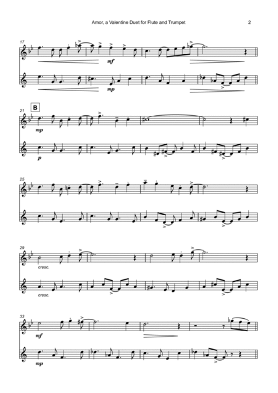 Amor, (Portuguese for Love), Flute and Trumpet Duet Flute scores gallery preview page 3