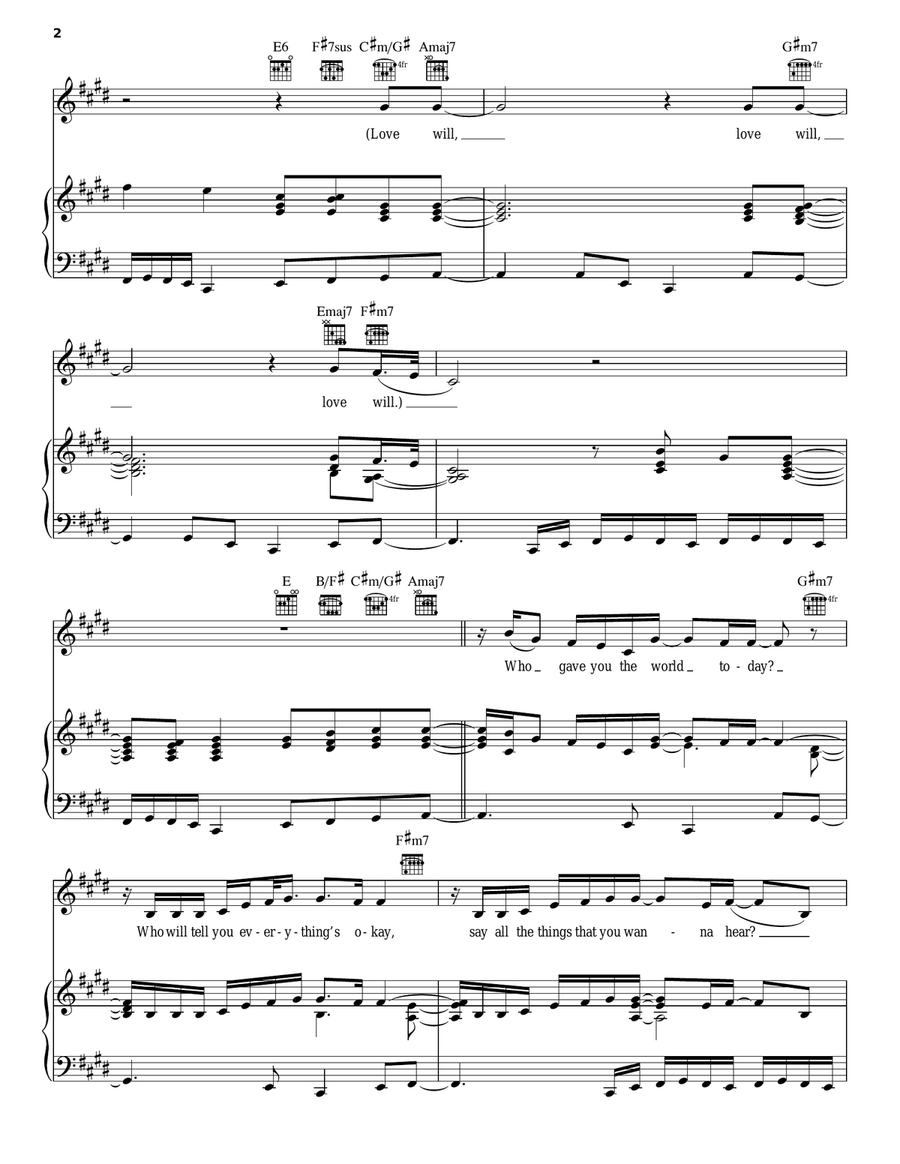 Love Will Piano, Vocal, Guitar scores gallery preview page 2