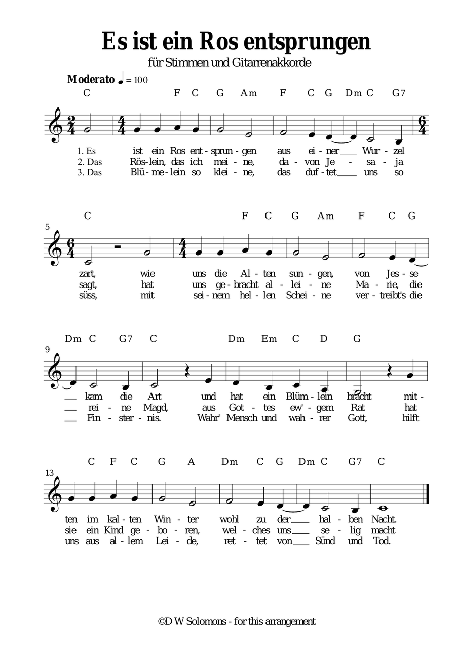 Es ist ein' Ros' entsprungen (voice and guitar chords) Classical Guitar scores gallery preview page 2