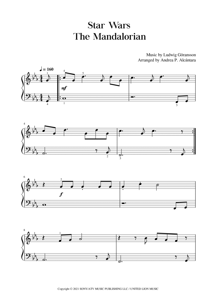 Theme From The Mandalorian Piano Solo scores gallery preview page 1