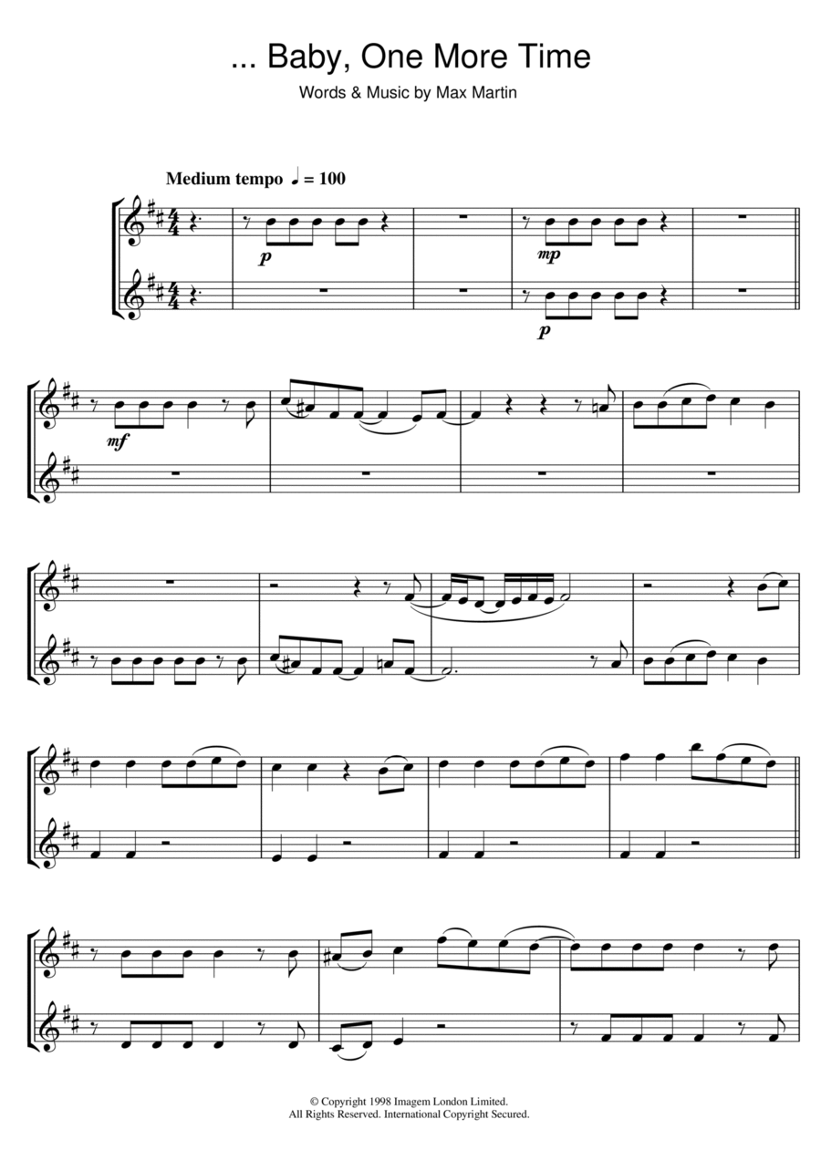 ...Baby One More Time Piano scores gallery preview page 1