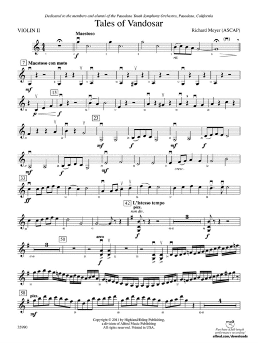 Tales of Vandosar: 2nd Violin Full Orchestra scores gallery preview page 1