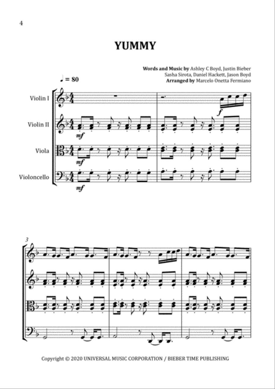 Yummy String Quartet scores gallery preview page 4