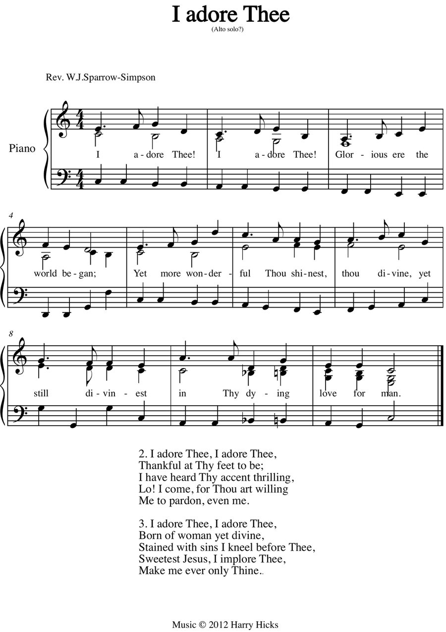 I adore Thee. A new tune to a beautiful Good Friday hymn. Unison Choir scores gallery preview page 1