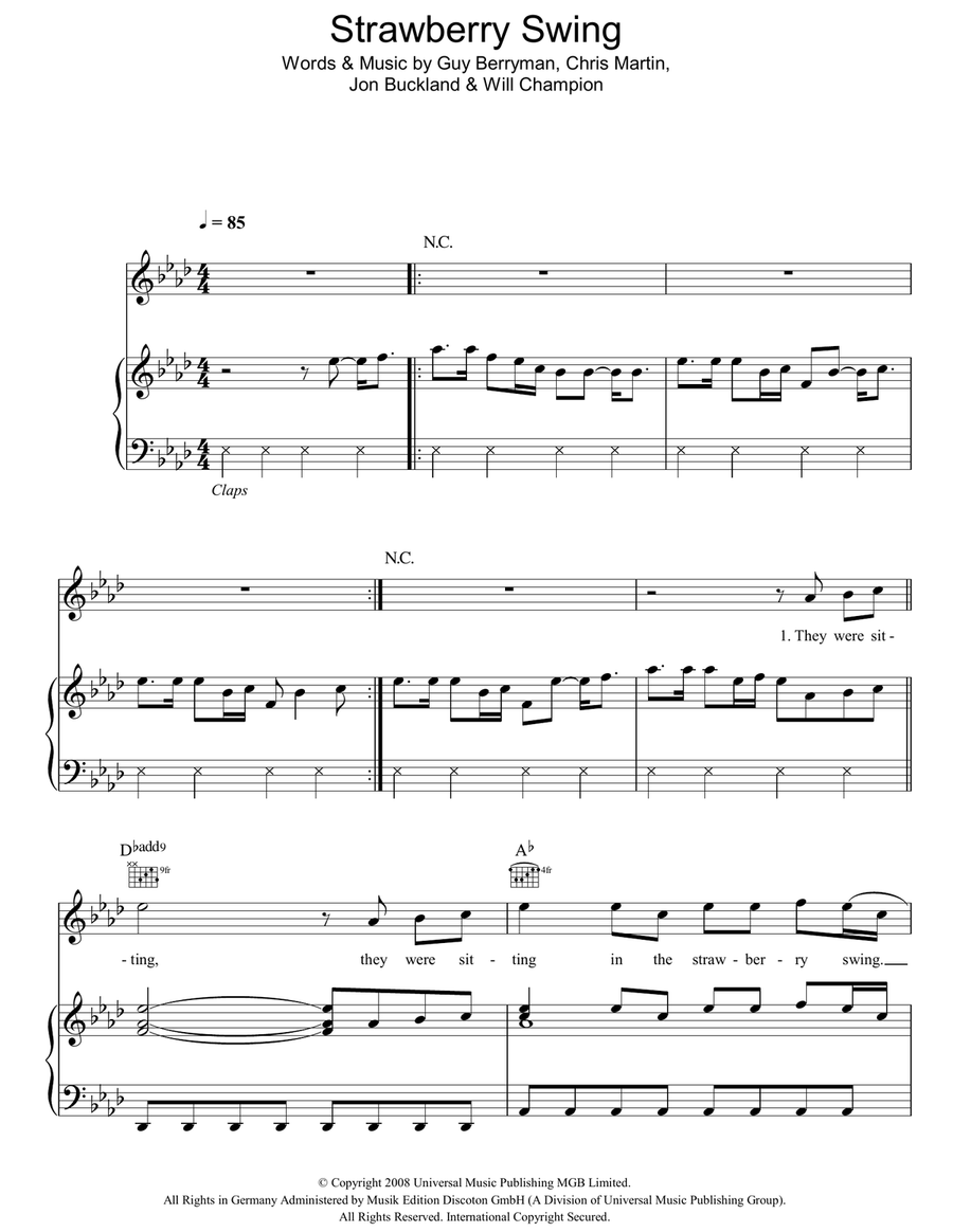 Strawberry Swing Piano, Vocal, Guitar scores gallery preview page 1