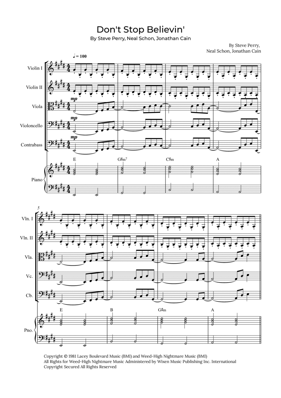Don't Stop Believin' Don't Stop Believin' String Quintet scores gallery preview page 1