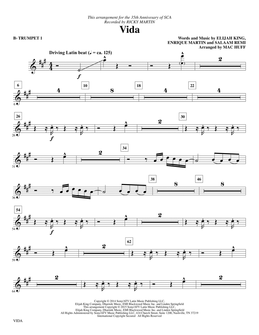 Vida - Bb Trumpet 1 Vida - Bb Trumpet 1 Choir scores gallery preview page 1