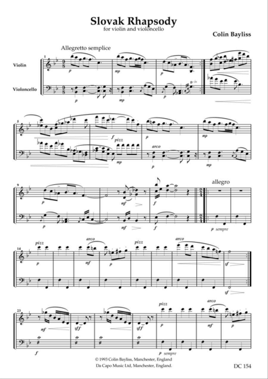 Slovak Rhapsody for violin and violoncello String Duet scores gallery preview page 1