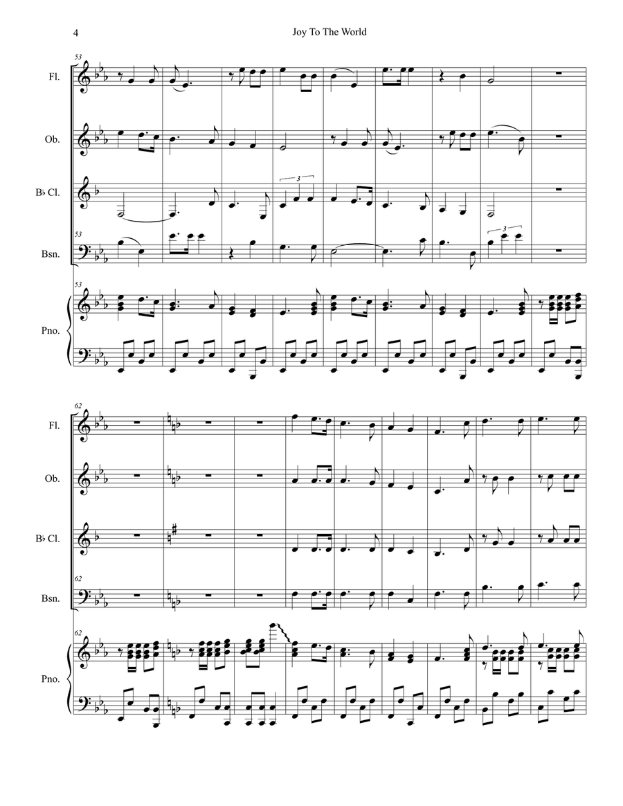 Joy To The World (for Woodwind Quartet and Piano) Woodwind Quartet scores gallery preview page 5