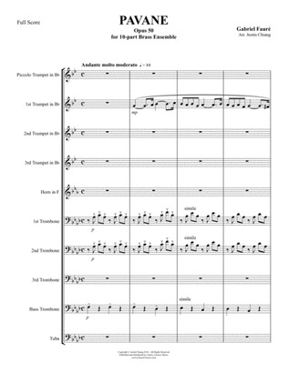 Pavane, Op. 50 for 10-part Brass Ensemble