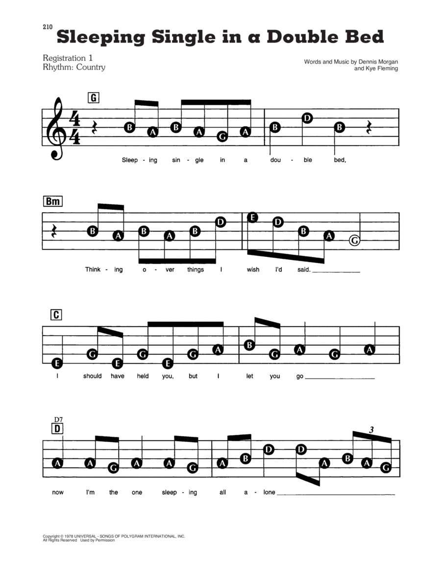 Sleeping Single In A Double Bed Electronic Keyboard scores gallery preview page 1