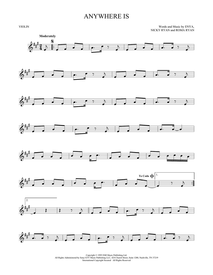 Anywhere Is Violin Solo scores gallery preview page 1