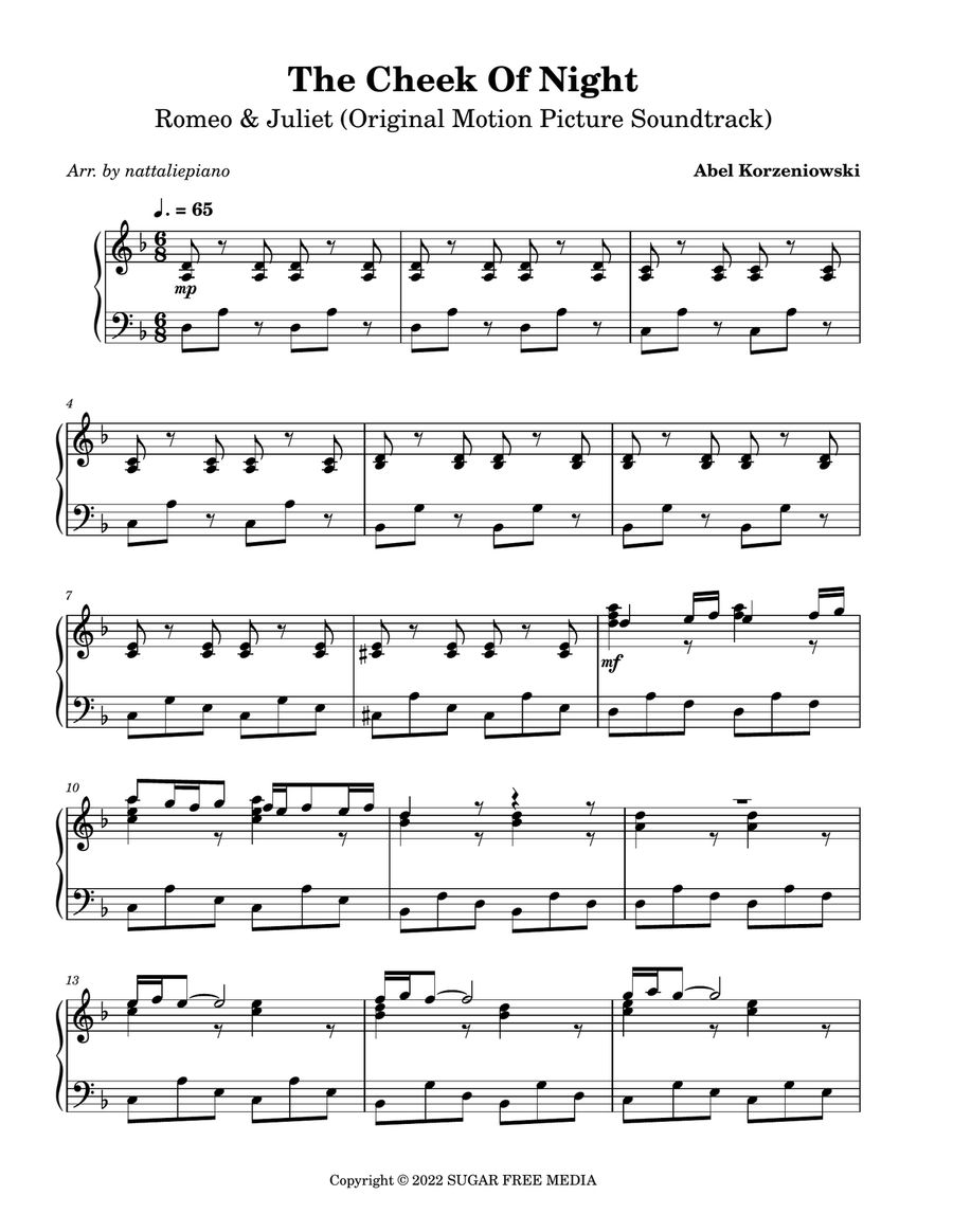 The Cheek Of Night Piano Solo scores gallery preview page 1