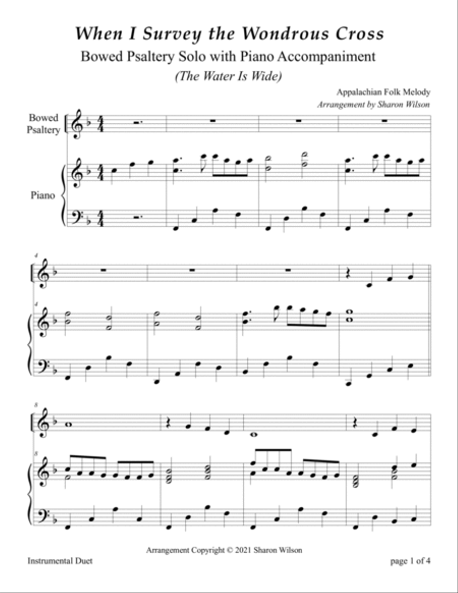 When I Survey the Wondrous Cross (Easy Bowed Psaltery Solo with Piano Accompaniment) Zither scores gallery preview page 4