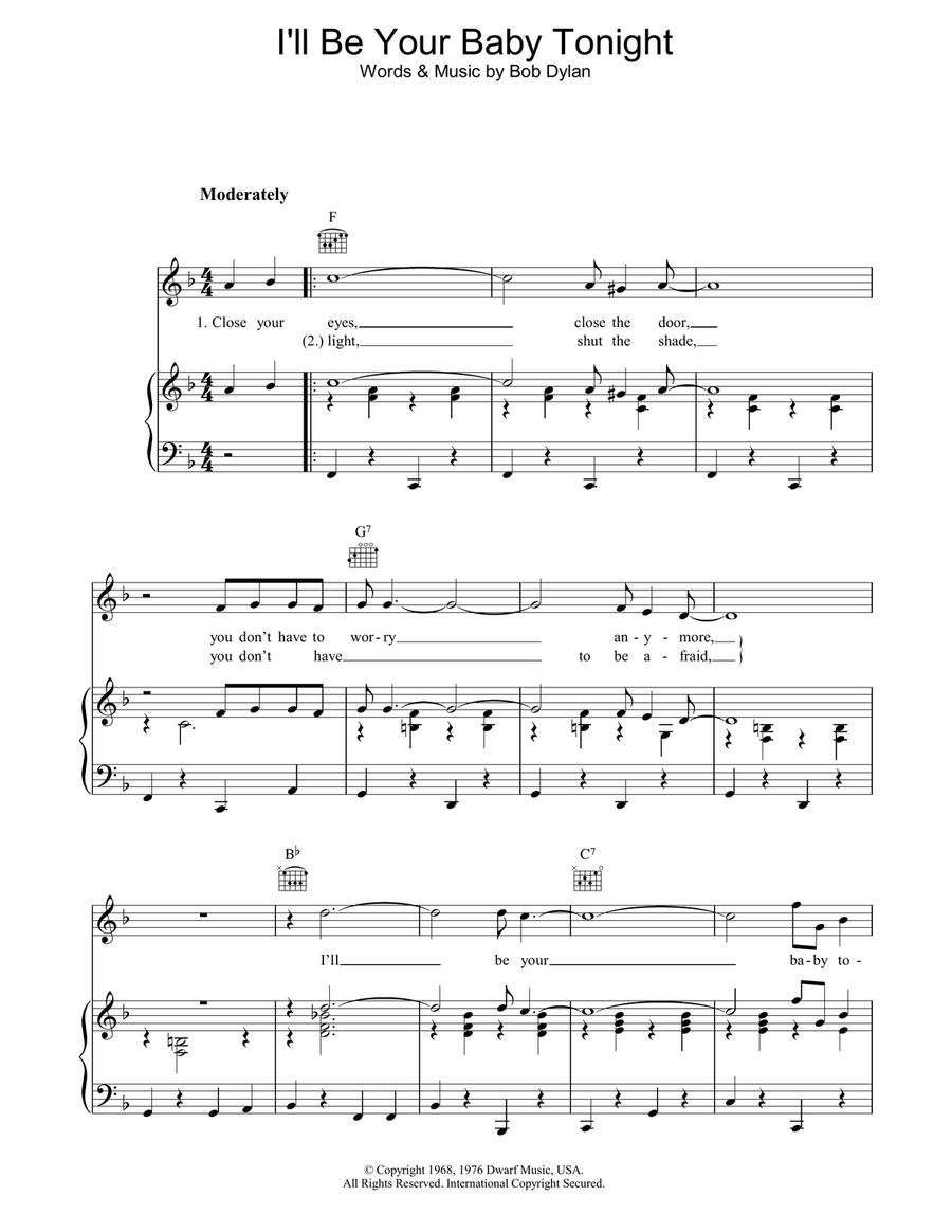 I'll Be Your Baby Tonight Piano, Vocal, Guitar scores gallery preview page 1