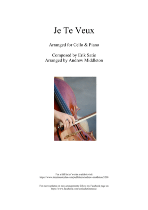 Book cover for Je Te Veux arranged for Cello and Piano