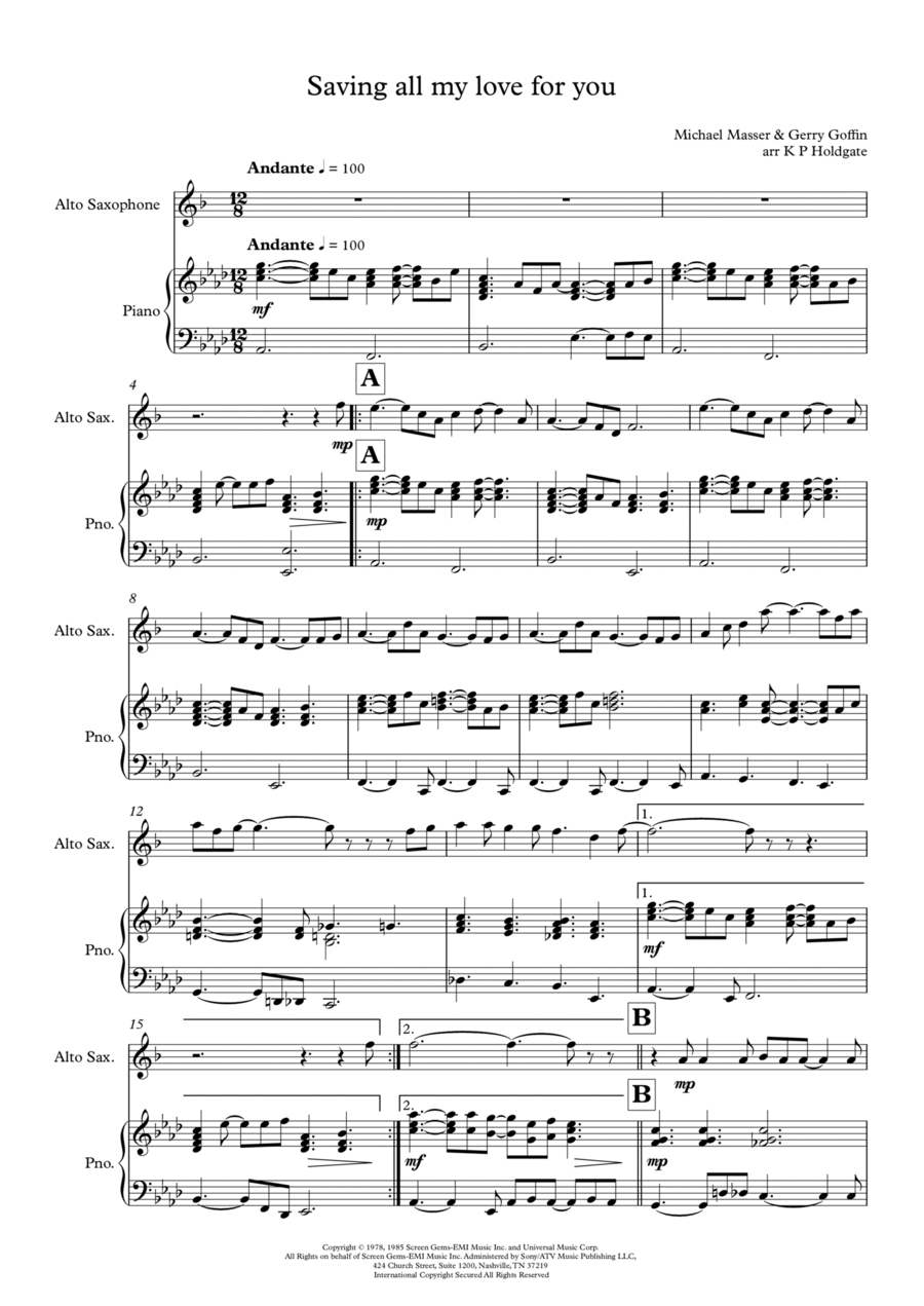 Saving All My Love For You Alto Saxophone scores gallery preview page 1