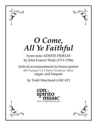 Book cover for O Come All Ye Faithful — festival hymn accompaniment for organ, brass quintet, timpani