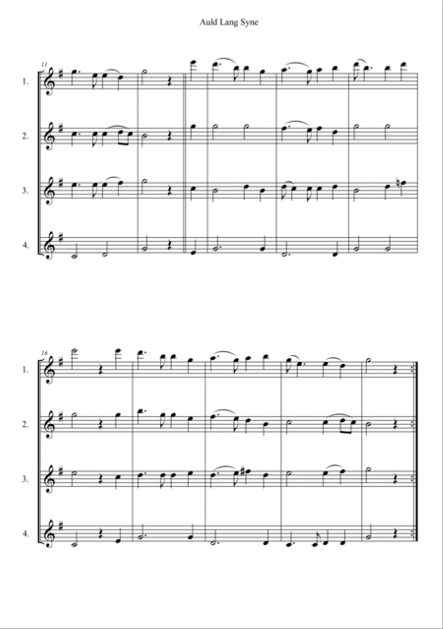 Auld Lang Syne Woodwind Quartet scores gallery preview page 2