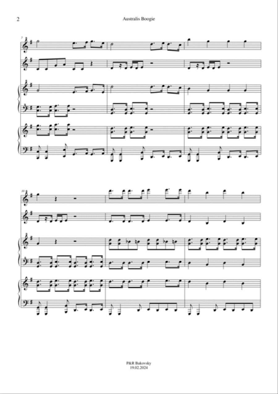 R. Bakovsky: Australis Boogie for Marimba, Keyboard, Celesta, and Glockenspiel Piano scores gallery preview page 3